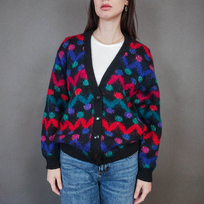 VIN-KNIT-33442 Vintage πλεκτή μοχέρ ζακέτα L