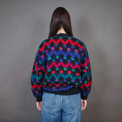 VIN-KNIT-33442 Vintage πλεκτή μοχέρ ζακέτα L