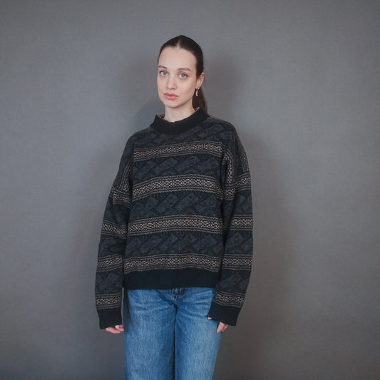 VIN-KNIT-33439 Vintage πλεκτή μάλλινη μπλούζα L