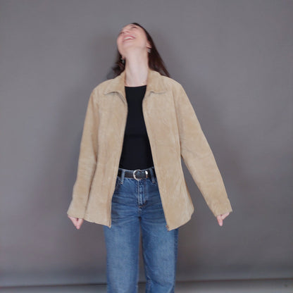 VIN-OUTW-33355 Vintage δερμάτινο σουέντ μπεζ jacket M