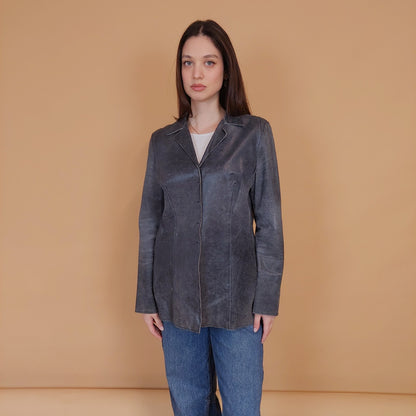 VIN-OUTW-34132 Vintage δερμάτινο σακάκι γκρι S-M