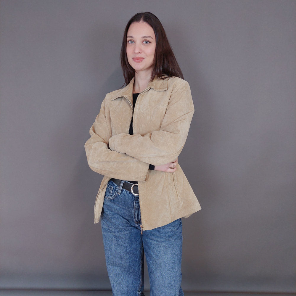 VIN-OUTW-33355 Vintage δερμάτινο σουέντ μπεζ jacket M