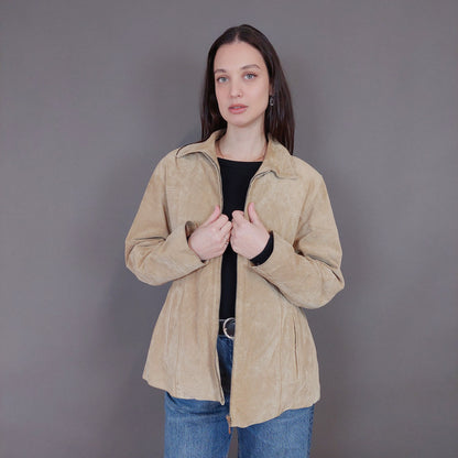 VIN-OUTW-33355 Vintage δερμάτινο σουέντ μπεζ jacket M