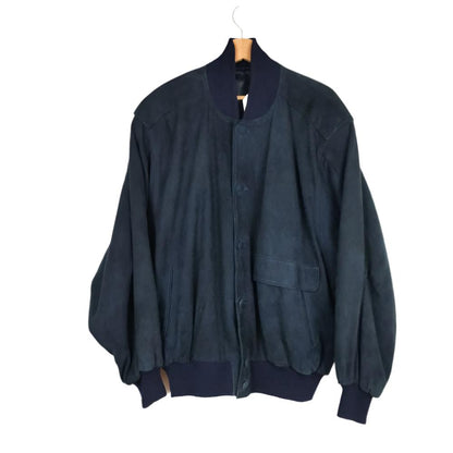 VIN-OUTW-28742 Vintage δερμάτινο bomber suede jacket μπλε L-XL