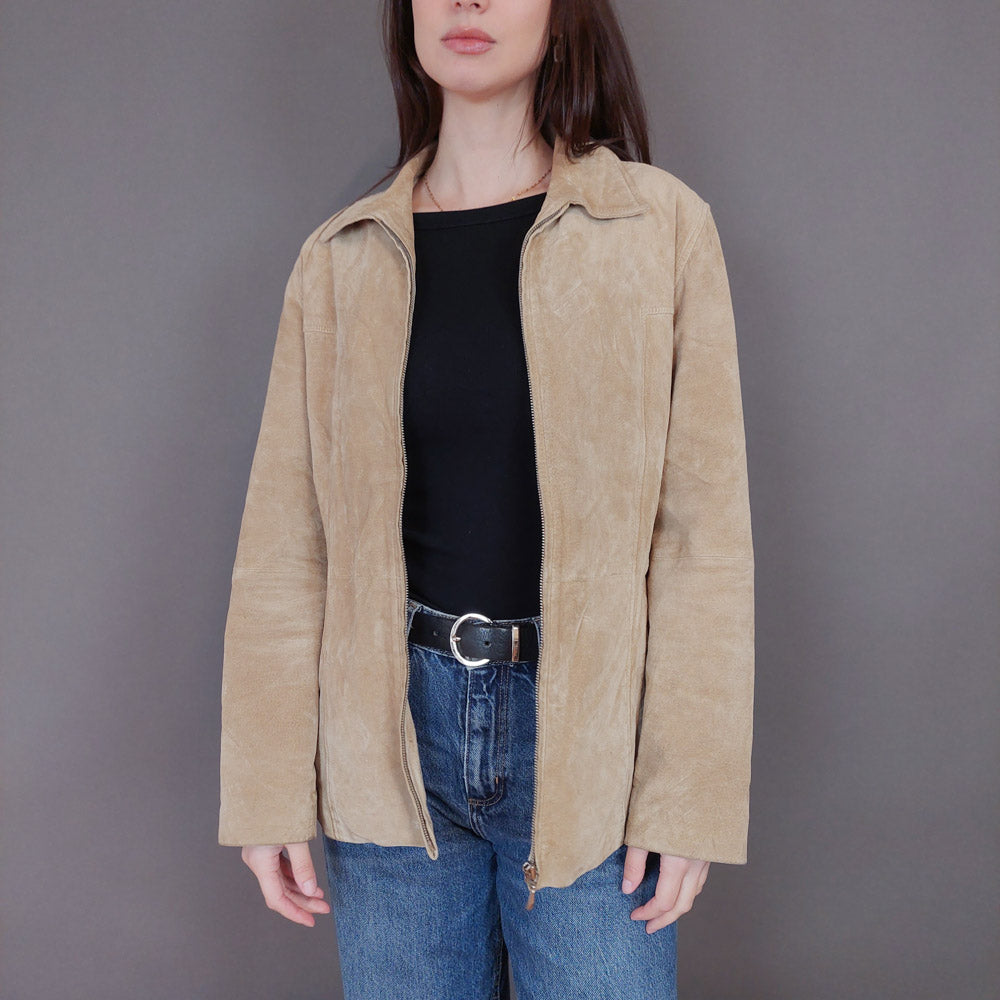 VIN-OUTW-33355 Vintage δερμάτινο σουέντ μπεζ jacket M