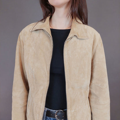 VIN-OUTW-33355 Vintage δερμάτινο σουέντ μπεζ jacket M