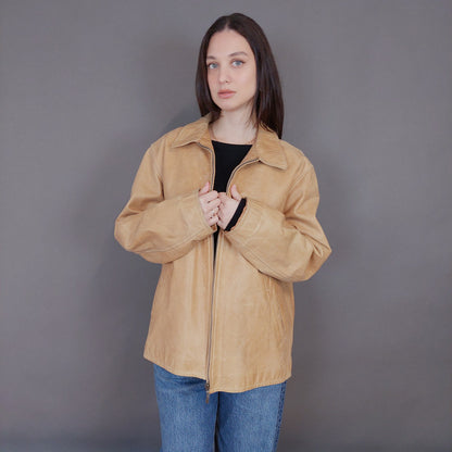 VIN-OUTW-33356 Vintage δερμάτινο μπεζ jacket L