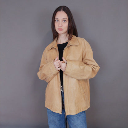 VIN-OUTW-33356 Vintage δερμάτινο μπεζ jacket L