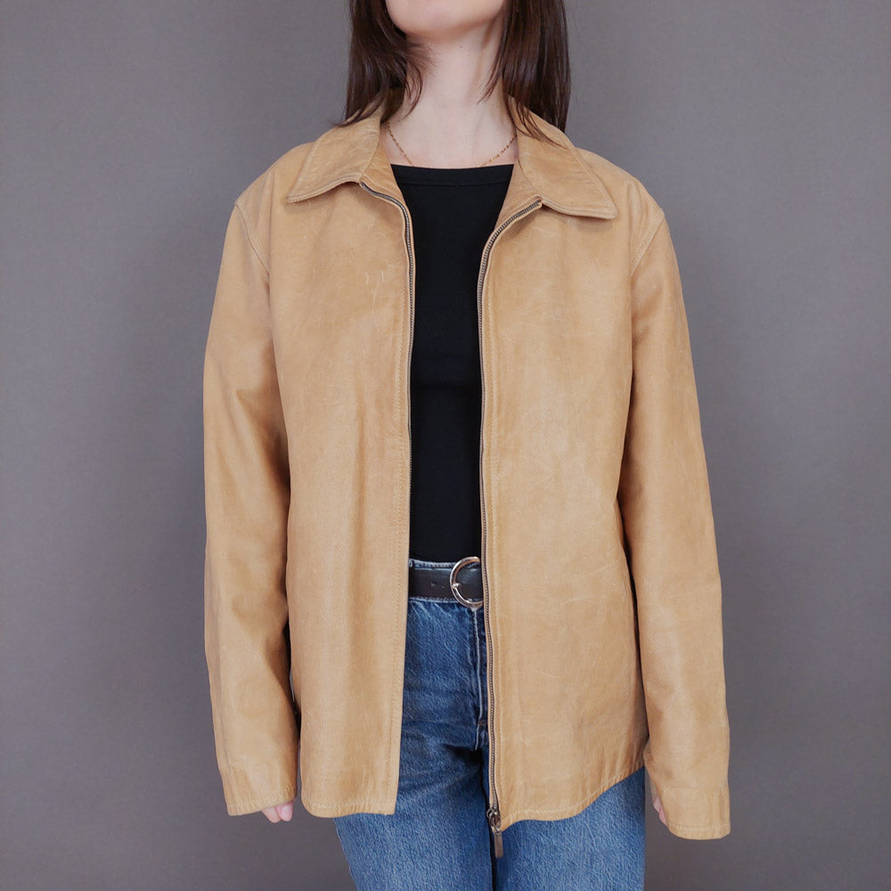 VIN-OUTW-33356 Vintage δερμάτινο μπεζ jacket L