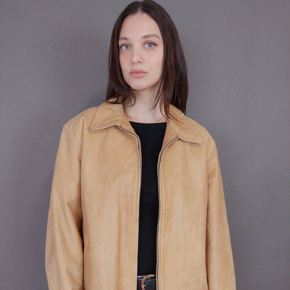 VIN-OUTW-33356 Vintage δερμάτινο μπεζ jacket L