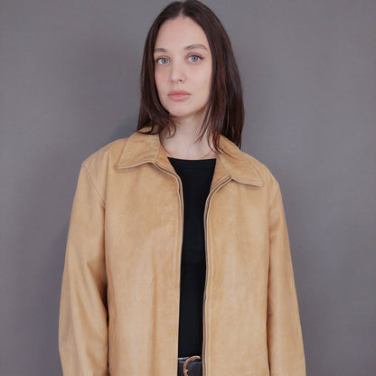 VIN-OUTW-33356 Vintage δερμάτινο μπεζ jacket L