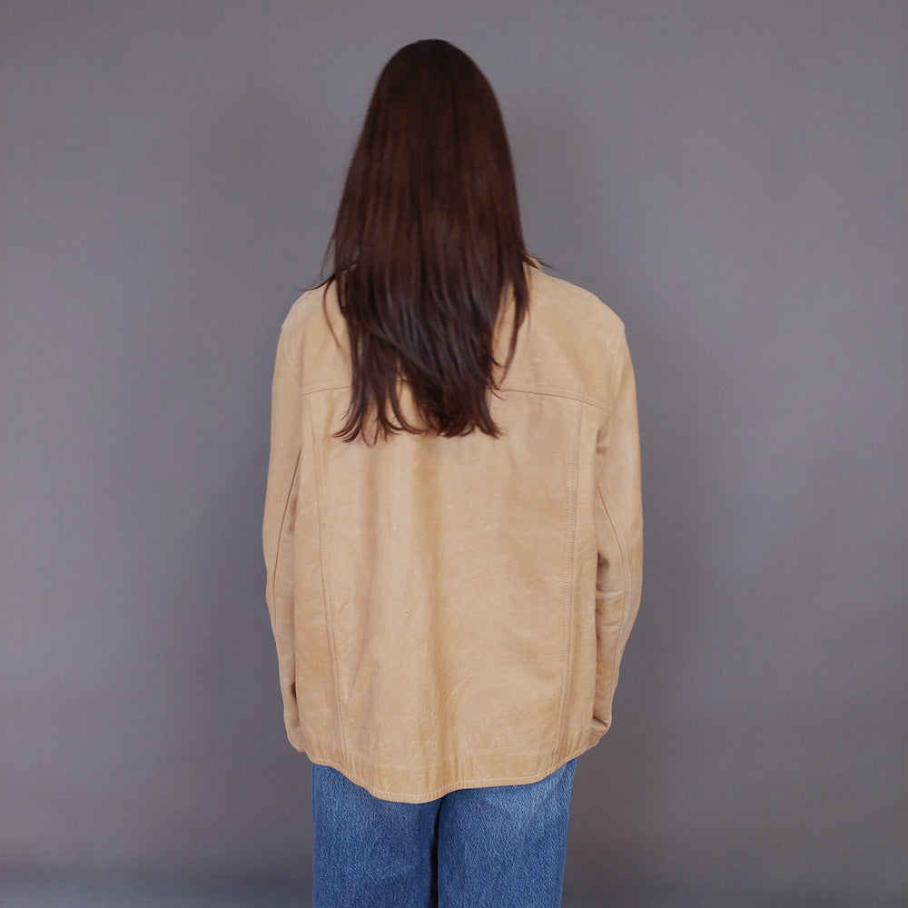 VIN-OUTW-33356 Vintage δερμάτινο μπεζ jacket L