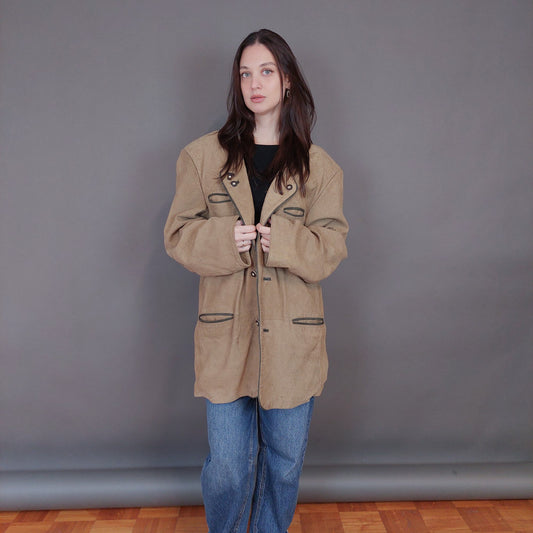 VIN-OUTW-33357 Vintage δερμάτινο μπεζ jacket L-XL