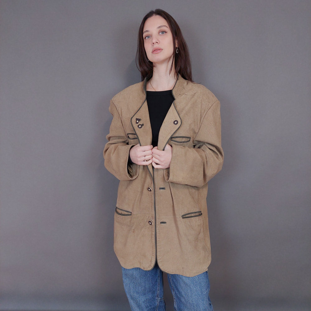 VIN-OUTW-33357 Vintage δερμάτινο μπεζ jacket L-XL