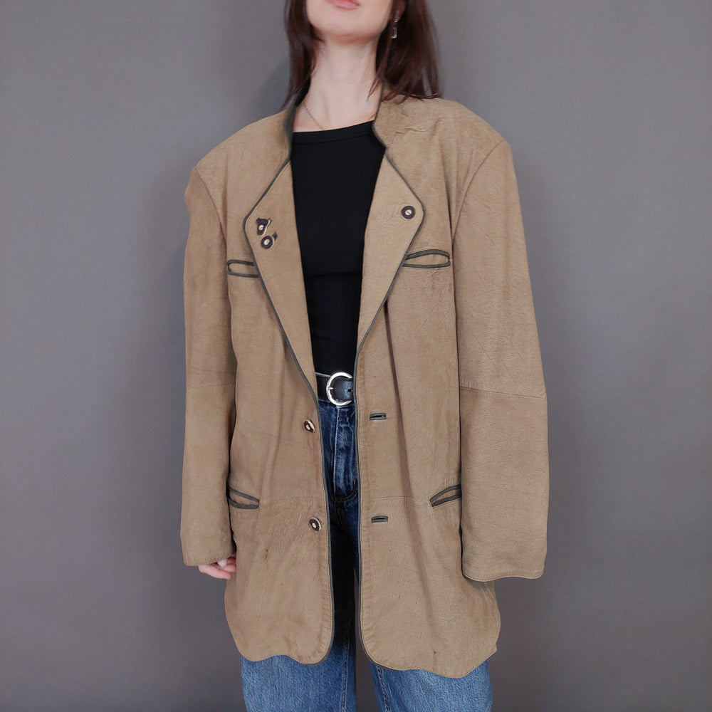 VIN-OUTW-33357 Vintage δερμάτινο μπεζ jacket L-XL