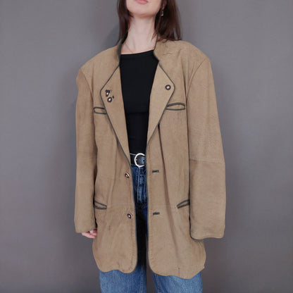 VIN-OUTW-33357 Vintage δερμάτινο μπεζ jacket L-XL