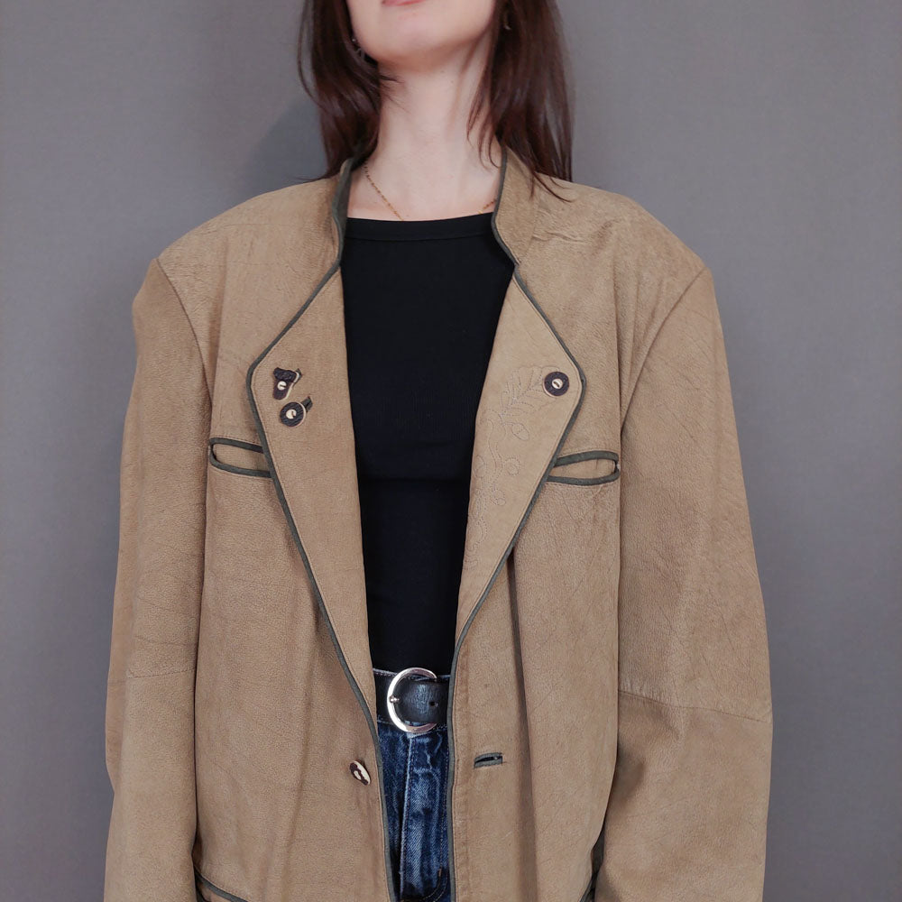 VIN-OUTW-33357 Vintage δερμάτινο μπεζ jacket L-XL