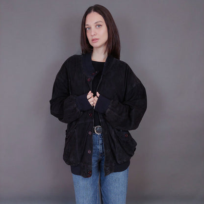 VIN-OUTW-33358 Vintage δερμάτινο σουέντ μαύρο jacket L-XL