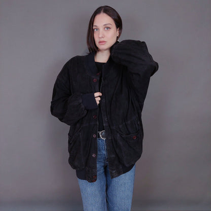 VIN-OUTW-33358 Vintage δερμάτινο σουέντ μαύρο jacket L-XL