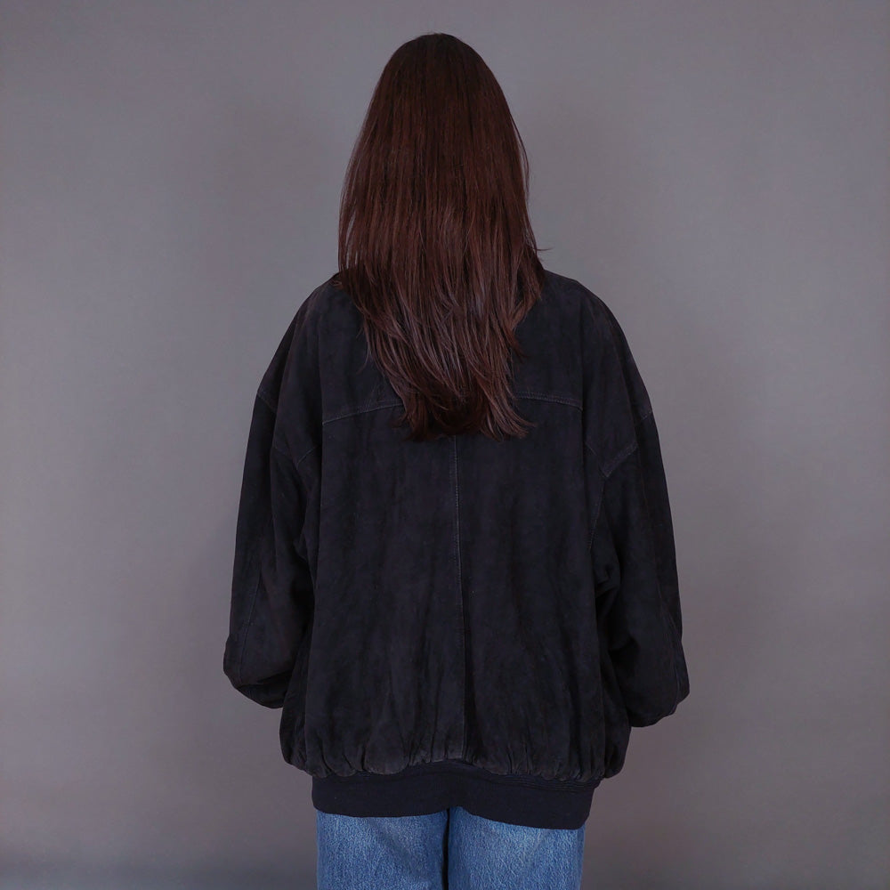 VIN-OUTW-33358 Vintage δερμάτινο σουέντ μαύρο jacket L-XL