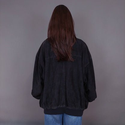 VIN-OUTW-33358 Vintage δερμάτινο σουέντ μαύρο jacket L-XL