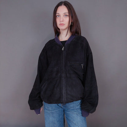 VIN-OUTW-33359 Vintage δερμάτινο σουέντ μαύρο jacket L-XL