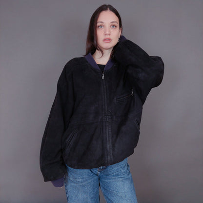 VIN-OUTW-33359 Vintage δερμάτινο σουέντ μαύρο jacket L-XL