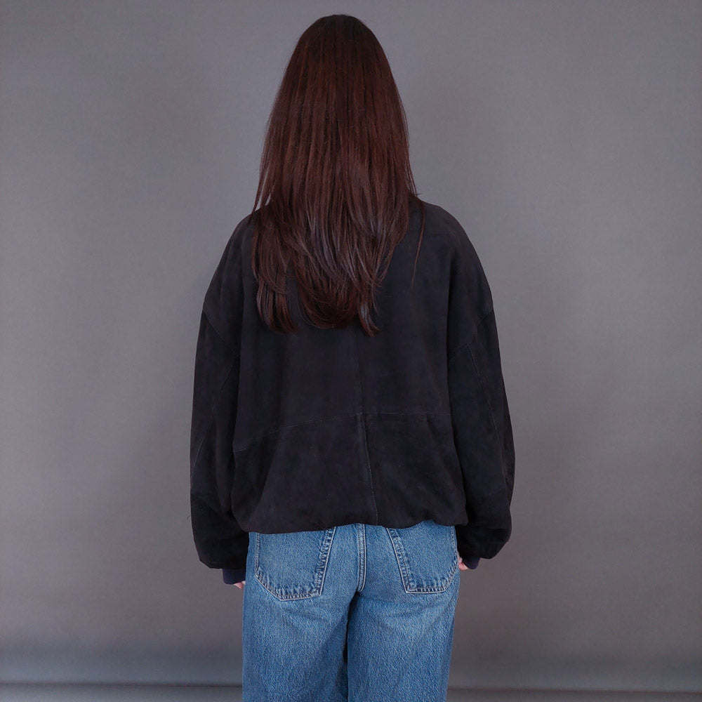 VIN-OUTW-33359 Vintage δερμάτινο σουέντ μαύρο jacket L-XL