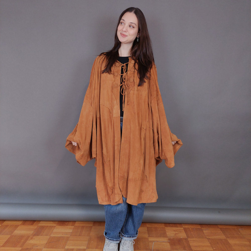 VIN-OUTW-33360 Vintage δερμάτινο σουέντ πανωφόρι με patches L-XL