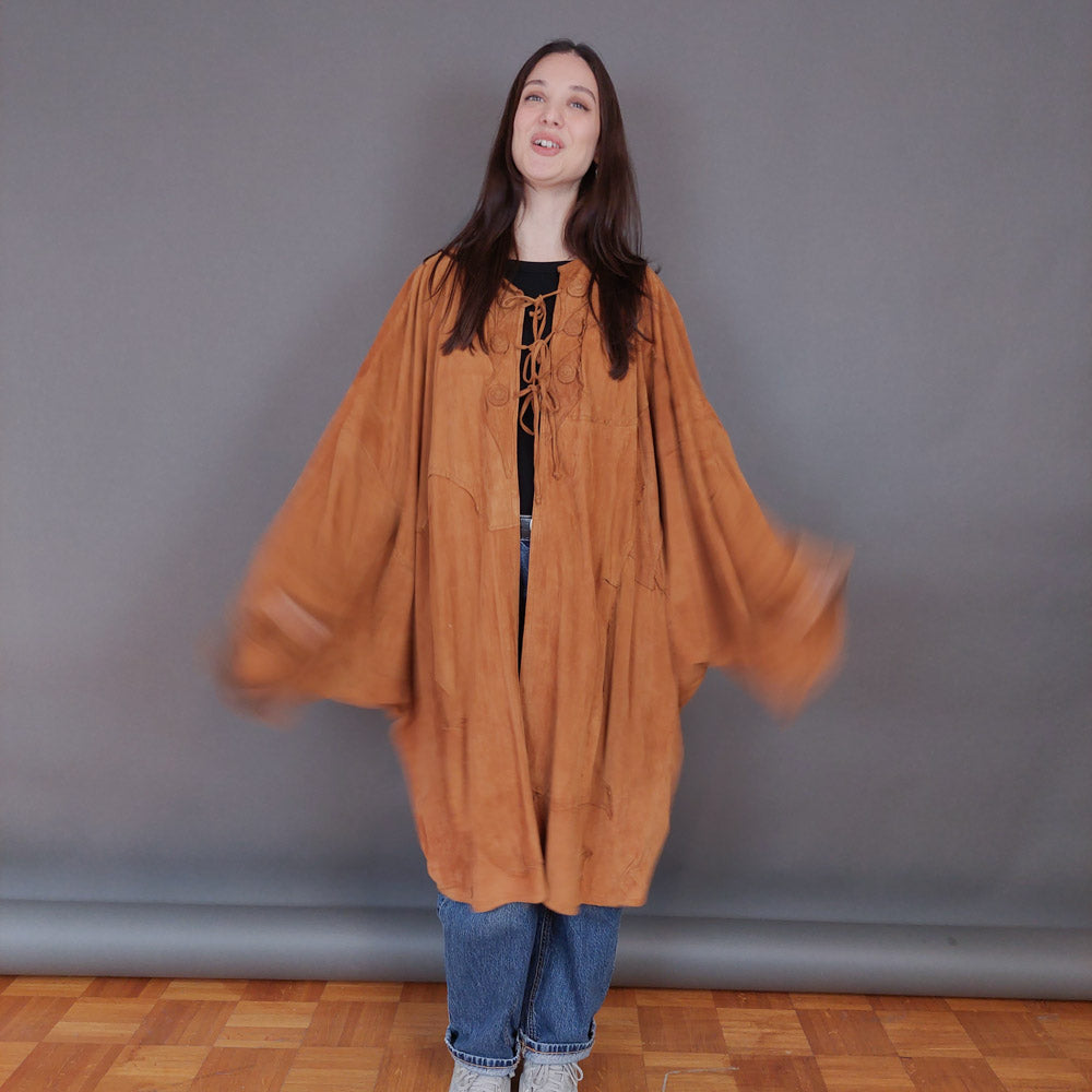 VIN-OUTW-33360 Vintage δερμάτινο σουέντ πανωφόρι με patches L-XL