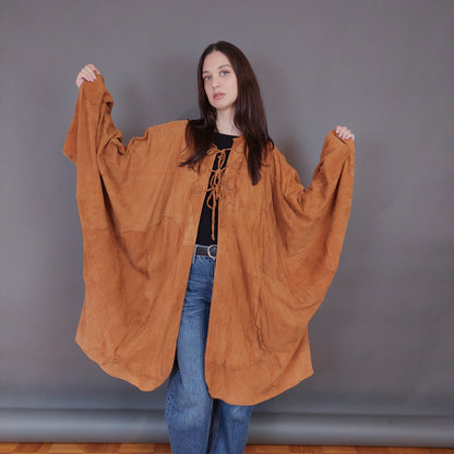 VIN-OUTW-33360 Vintage δερμάτινο σουέντ πανωφόρι με patches L-XL