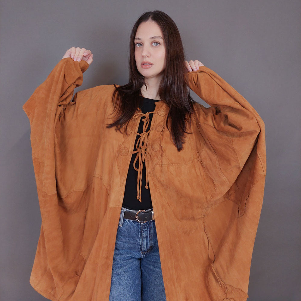 VIN-OUTW-33360 Vintage δερμάτινο σουέντ πανωφόρι με patches L-XL