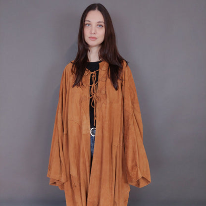 VIN-OUTW-33360 Vintage δερμάτινο σουέντ πανωφόρι με patches L-XL