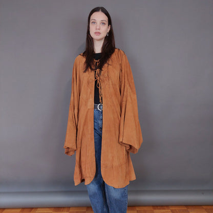 VIN-OUTW-33360 Vintage δερμάτινο σουέντ πανωφόρι με patches L-XL