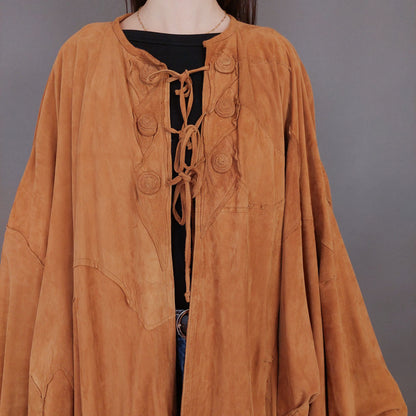 VIN-OUTW-33360 Vintage δερμάτινο σουέντ πανωφόρι με patches L-XL