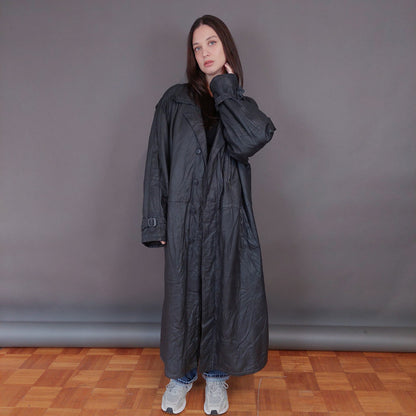 VIN-OUTW-33338 Vintage δερμάτινο μαύρο μακρύ jacket L-XL