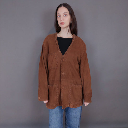 VIN-OUTW-33361 Vintage δερμάτινο σουέντ πανωφόρι ethnic style M