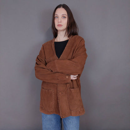 VIN-OUTW-33361 Vintage δερμάτινο σουέντ πανωφόρι ethnic style M