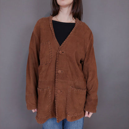 VIN-OUTW-33361 Vintage δερμάτινο σουέντ πανωφόρι ethnic style M