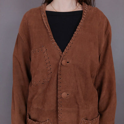 VIN-OUTW-33361 Vintage δερμάτινο σουέντ πανωφόρι ethnic style M