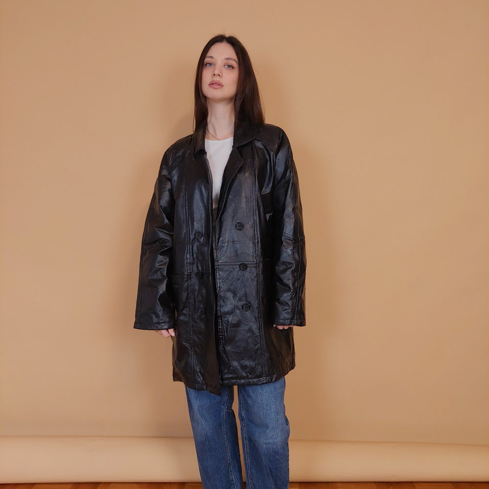 VIN-OUTW-34140 Vintage δερμάτινο jacket με patches XL