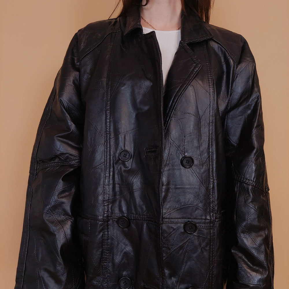 VIN-OUTW-34140 Vintage δερμάτινο jacket με patches XL