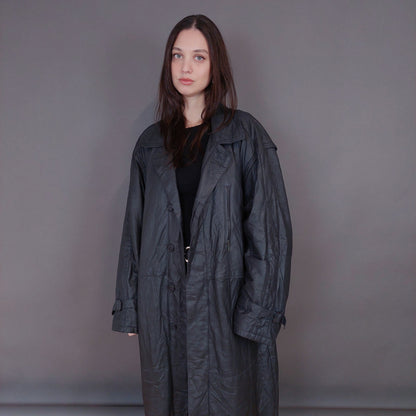 VIN-OUTW-33338 Vintage δερμάτινο μαύρο μακρύ jacket L-XL