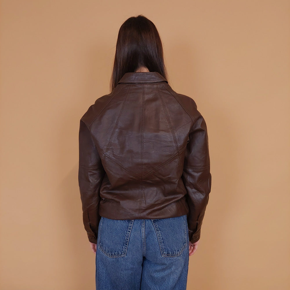 VIN-OUTW-34142 Vintage δερμάτινο καφέ bomber jacket S-M