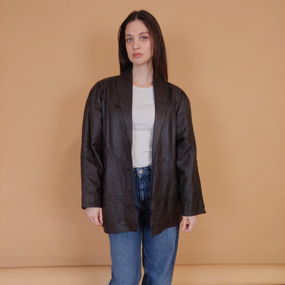 VIN-OUTW-34143 Vintage δερμάτινο καφέ 80's style jacket M