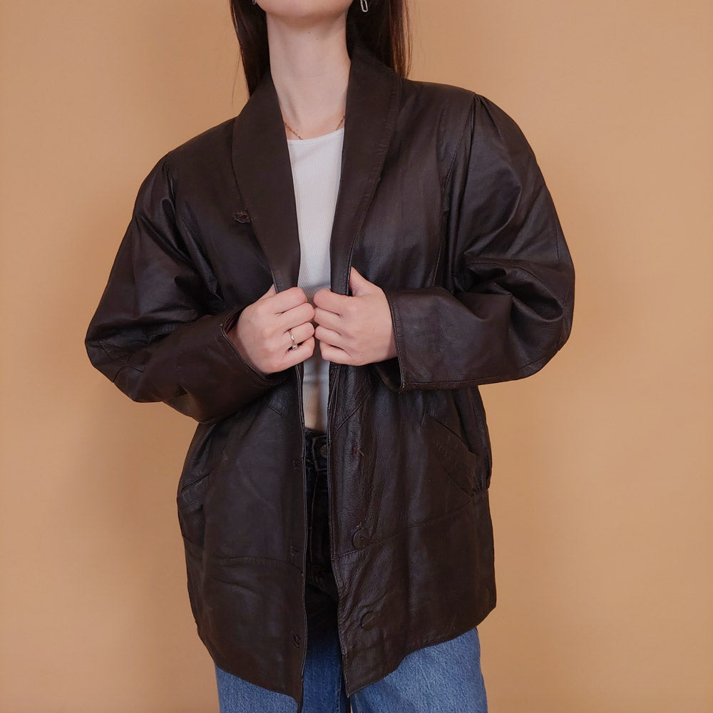 VIN-OUTW-34143 Vintage δερμάτινο καφέ 80's style jacket M