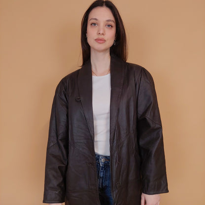 VIN-OUTW-34143 Vintage δερμάτινο καφέ 80's style jacket M