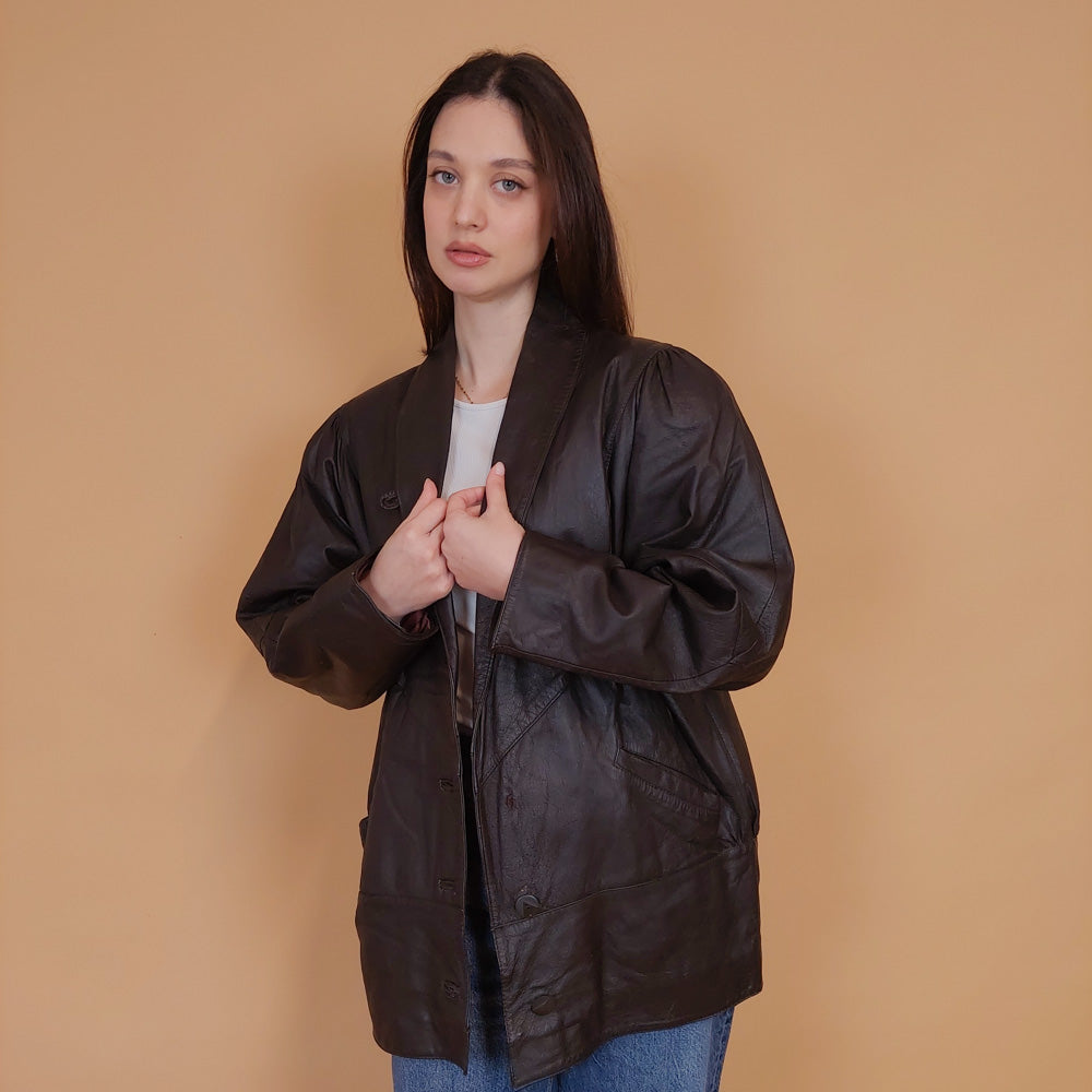 VIN-OUTW-34143 Vintage δερμάτινο καφέ 80's style jacket M