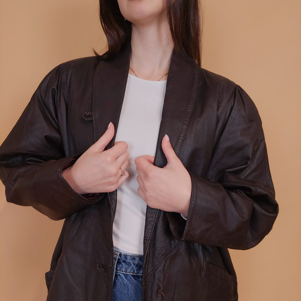 VIN-OUTW-34143 Vintage δερμάτινο καφέ 80's style jacket M