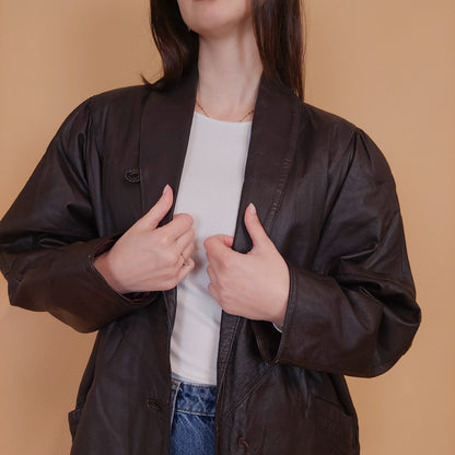 VIN-OUTW-34143 Vintage δερμάτινο καφέ 80's style jacket M